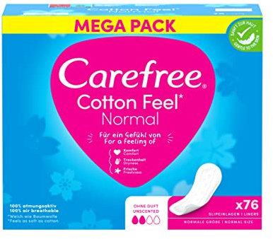 Carefree Cotton Feel Normale atmungsaktive Slipeinlagen, parfümfrei, Absorptionsgrad 2, Größe normal, 76er Pack