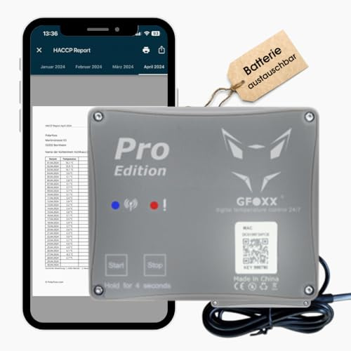 GFOXX Datenlogger Bluetooth Thermometer Pro Edition, durchgehender Temperaturzugriff trotz Abschirmung, 10x schnellerer Sync, HACCP konform, wechselbare Batterie, Temperaturbereich -25°C bis +60°C