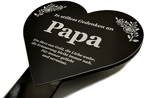 OriginDesigned Papa Gedenktafel | herzförmig Schwarz und Weiss Acryl Wasserdicht und langlebig | Grabmarker, Tribute, Pflanzenmarker | Erinnerung-Denkmal strapazierfähig (schwarz)