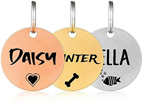 Hundemarke mit Gravur | Personalisiert Hundeanhänger mit Name | Tiermarke für Hunde und Katzen | Tier Namensschilder für Halsband | Katzemarke ID tag inkl. 2 Kostenlose Ringe