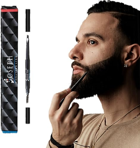 JSL Beard Pencil - Dual-Ended Beard Filler for Men to Define & Fill Uneven Areas, Natural-Looking Barber Pencil with Spoolie Brush, Waterproof & Long-Lasting (Dark Drown)