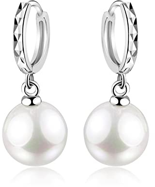 Bellitia Jewelry 925 sterling silver naturliga söta vattenpärlor ringörhängen för kvinnor, klämmor örhängen för jul och alla hjärtans dag, Sterlingsilver, Pärla