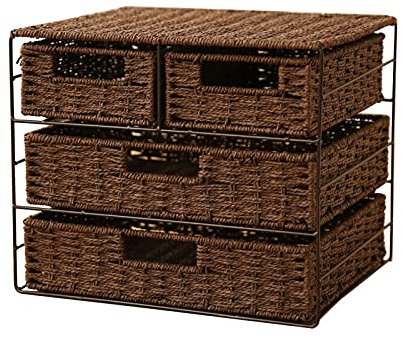 Schmuckkiste Einfache 3-Tier-Desktop-Aufbewahrungsbox Handgestrickte Büro-Schubladen-Aufbewahrungsbox-Desktop-Aufbewahrungsbox-Organizer mit 4 Schubladen, 2 Farben Schmuckkasten-Organisatoren. ( Color