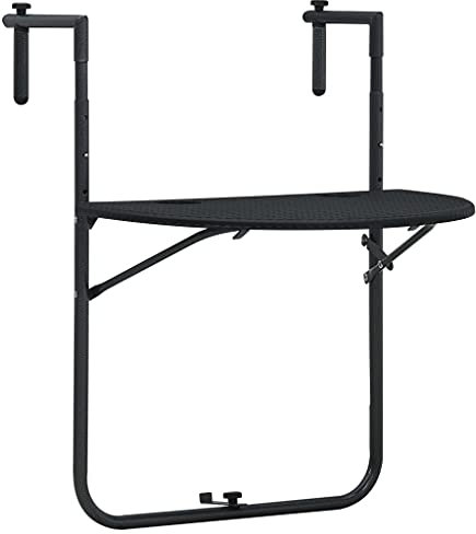 Homgoday Hängande balkongbord, fällbart balkonghängbord, fällbord, hängande bord, terrassbord, balkongfällbord för balkongräcken, väggbord, svart 60 x 64 x 83,5 cm, plast rottinglook