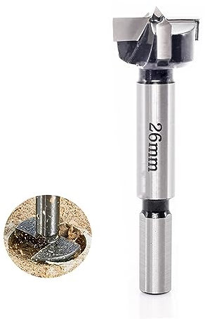 Sinoprotools Mèche Forstner HW Ø 26 mm, tige 10 mm, embouts Forstner avec tige ronde, Longueur 90 mm, Accessoires pour perceuse à bois, plastique