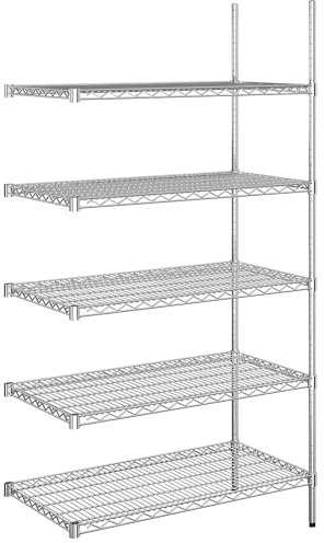 kaiserkraft | Stahldraht-Gitterregal | verchromt | Fachlast 150 kg | BxT 910 x 610 mm | Anbauregal | Höhe 1880 mm | 5 Fachböden
