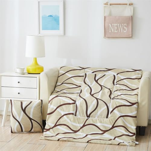 Surwin Manta Viaje y Almohada 2 en 1,Colcha y Cojin 2 en 1, Verano Microfibra Moderna Colchas Acolchada Sofa Edredón de Dormitorio para Sofá/Oficina/Silla/Cama (150x195cm,Caqui)