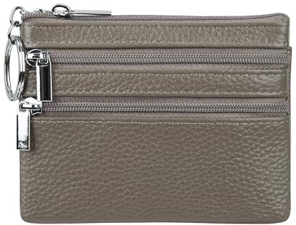 Damen Geldbörse aus echtem Leder, Mini-Beutel, Kleingeldbörse mit Schlüsselanhänger, GRAU, Einheitsgröße, Münzgeldbörse