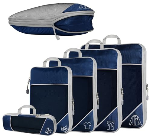 Desoto 5-teilig Kompressions Packwürfel Set für Reisen, Marineblau