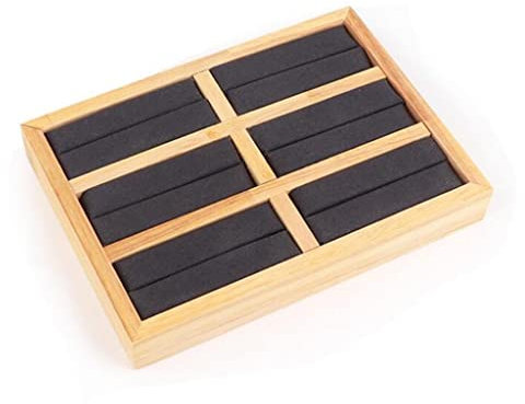 Assiette de Bracelet en Bois, Support en Bois, Assiette à Bijoux en Flanelle, présentoir de Rangement de Bijoux (D 18x13x2.5cm)