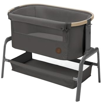 Maxi-Cosi Iora Beistellbett Baby, Faltbares Co-Sleeper, 0–6 Monate, max. 9 kg, 4 Neigungs- und 5 Höhenstufen, Leichtes Schieben, Bequeme Matratze, Großer Korb, Leicht zu Tragen, Beyond Graphite