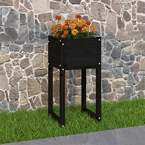 Tidyard Pflanzkübel Hochbeet Blumentopf Blumenkasten Pflanzkasten Pflanzbeet Gartenbeet Frühbeet Schwarz 40x40x81 cm Massivholz Kiefer