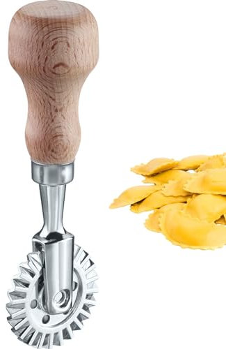 Westmark Cortador de Raviolis, Rueda para Repostería, Rueda PRÁCTICO para Cortar Pasta Casera y Masa de Repostería, Ø 39 mm, Zinc, Madera de Haya