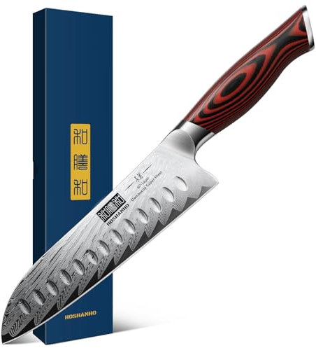 HOSHANHO Damascus Santoku Knife, 7 Inch Professiona Kitchen Knife，Damasucs Steel Ultra-Sharp Santoku Chef Knife with Ergonomic G10 Handle
