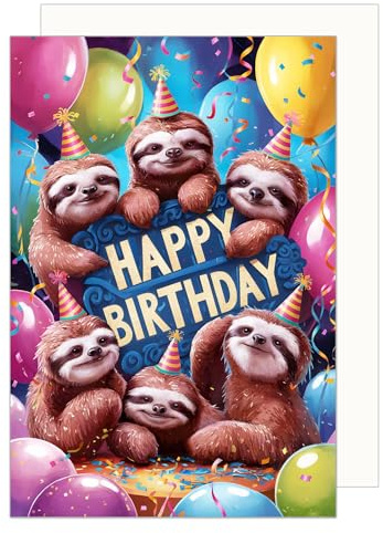 Edition Seidel Premium Geburtstagskarte mit Umschlag. Glückwunschkarte Grußkarte Karte mit Spruch Billet Geburtstag Happy Birthday Mann Frau Kind Faultiere Luftballons Konfetti (G3597 SW024)