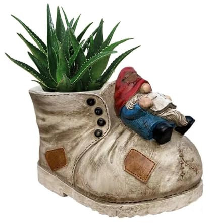 PUCHEN Plant Pot Cowboy Boot Shoe Flower Planter Pot Indoor Outdoor Planter with Gnomes Figurine Resin Gnomes Garden Planter Ornament Decoration