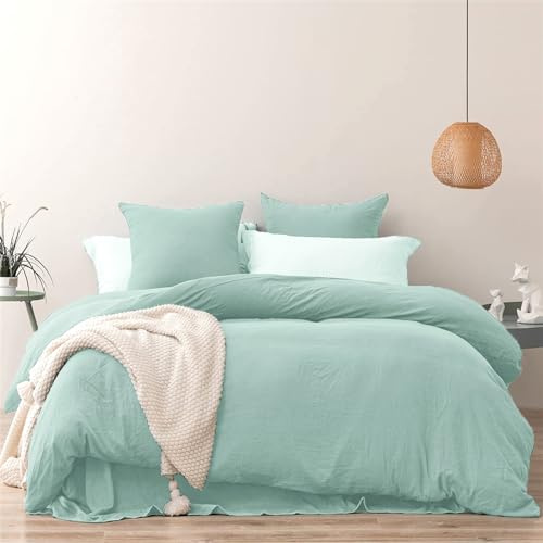Gezu Bettbezug 240 x 260 cm, olivgrün, einfarbig, modern, Baumwolle, Bettwäsche für Erwachsene, 2 Personen, weicher und bequemer, Bettwäsche, 1 Kissenbezug 65 x 65 cm mit Reißverschluss