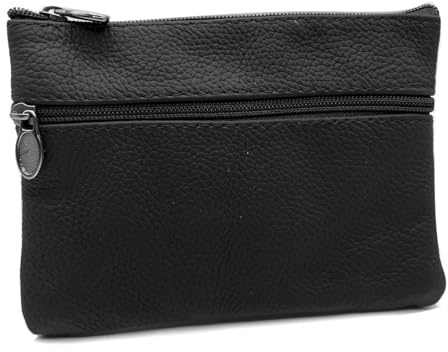Charmoni - Portefeuille Homme - Porte Monnaie - avec Anneau Porte clé - Multi Poches zippée - en Cuir véritable - Homme Femme (Noir)