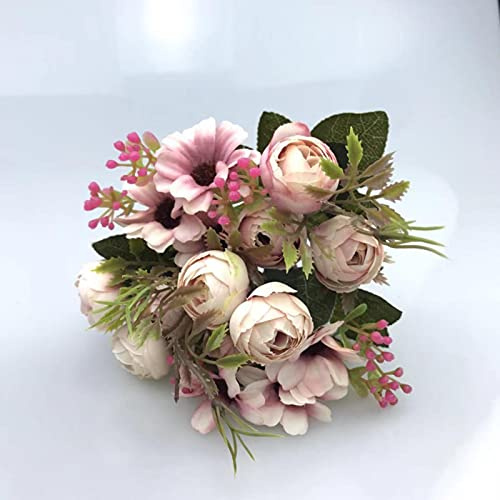 LCHENFANV Artificial silk flower tea rose 5 forks 9 pearl tea buds small tea rose bunch home decoration wedding artificial flowers