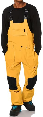 Onedreamer Herren Schneelätzchen Skihose Verstellbar Snowboard Lätzchen Wasserdicht Isoliert Outdoor Ripstop Snowboard Overalls Winter Gelb
