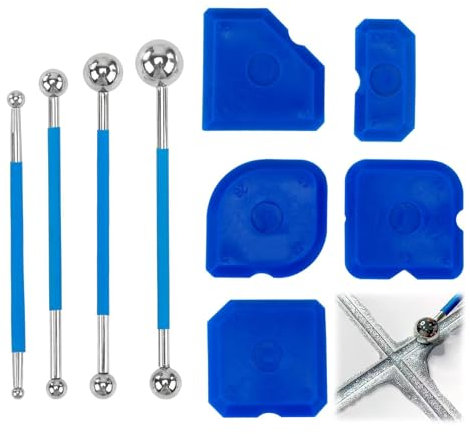 9-teiliges Werkzeug Schaber Kit Fugenglätter Set, 4 Metallkugel Fugenabzieher und 5 Silikon Abzieher, zur Renovierung von Fliesenfugen in Küche und Bad