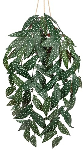 Arborus 37 Artificial Hanging Plant Indoors 94cm Faux Begonia Leaves in Pots Fake Green Hanging Plants Decorative Artificial House Plants for Bedroom Bathroom Shelf Office Garden Home Decor