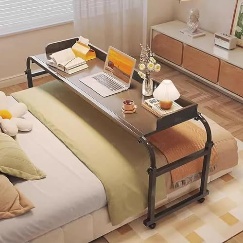 Höhenverstellbarer Betttisch auf Rollen, Laptoptisch für Heimbüro, Arbeit und Esszimmer, Computer-Arbeitsplatz, Ständer (schwarz)