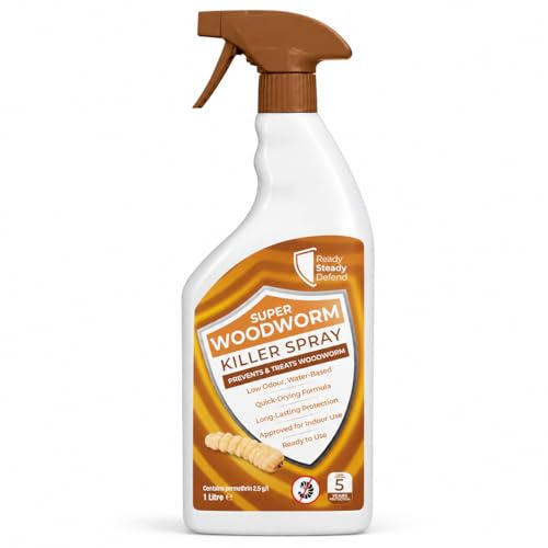 Woodworm Killer Spray 1L: Protection Against Beetles & Termites, Safe for Indoor Use, VOC-Free with Permethrin, Easy Application & Clean-up, Lasts 5 Years