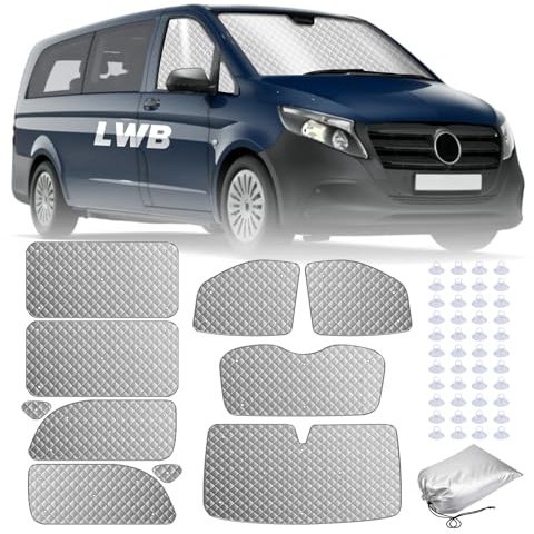 MaxAwe Ensemble de 10 pièces de stores thermiques internes pour III W447 LWB 2014-2024, kit de protection solaire, couvre-vitre avant, pare-soleil UV d'été et couverture d'isolation hivernale pour