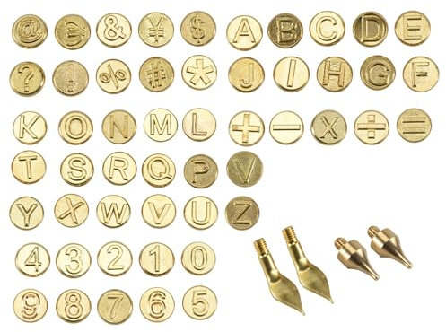Sirxlevcy Juego de 56 Piezas de Puntas para Quemar Madera con Letras, Incluido el NúMero del Alfabeto para Manualidades en Madera, Tallado en Relieve de Bricolaje