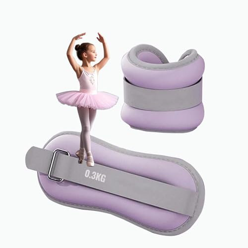 Knöchel- und Handgelenkgewichte für Kinder, 0,3 kg/0,5 kg, bequeme Eisensand-Füllung, verstellbare Riemen für Tanz, Fitness und Krafttraining, ideal für Kinder (lila, einzeln 0,5 kg)