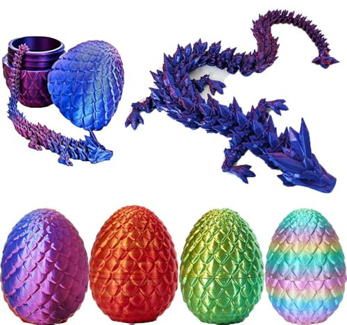 3D Gedrucktes, Drachen Figuren, mit Beweglichem Drachenspielzeug im Inneren, Realistische Drachenfigur aus Kristall für Ostern, Halloween, Überraschungsspielzeug für Kinder (Laser Violett)