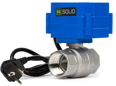 U.S. Solid Motorisierter Kugelhahn 220V AC mit Stecker 1 Zoll DN25, stromlos offen, 2-wege Edelstahl-Elektrokugelhahn, automatische Rückkehr