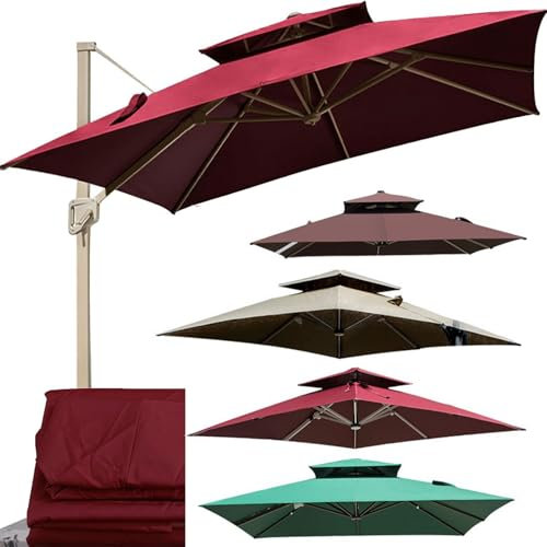 Telo di Ricambio per Ombrellone 2,5/3 m con 8 Stecche Copertura in Poliestere Resistente con Protezione Solare UV50+ e Foro di Ventilazione per Giardino, Terrazza, Patio (Rosso vino,3x3M(9.8x9.8ft))