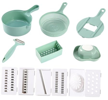 BEBEMOKO 12 Piezas Cortadora de Verduras Multifuncional con Rallador y Cuchillas para Patatas y Accesorios para Uso Diario