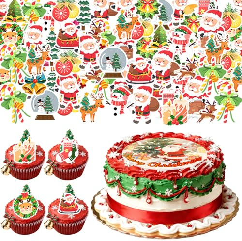 61 Stück Weihnachten Essbare Tortendeko, 20 cm Weihnachten Tortenaufleger Rund mit Muffin Deko Essbar, Zuckerdekor weihnachtenN, weihnachten Kuchen Deko Essbar, Backzubehör WeihnachtenN | 20 cm Weihnachten Tortenaufleger Rund mit Muffin Deko Essbar, Zuckerdekor weihnachtenN, weihnachten Kuchen Deko Essbar