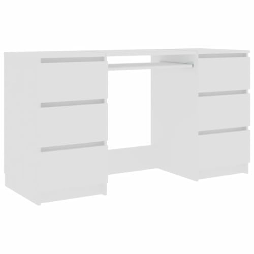 CIOURSTO Scrivania della Sala da Studio Pratica, Scrivania di Scrittura con 6 Cassetti, Risparmio Spaziale, Legno Eccellente, Ideale per la Sala da Studio (Bianco)