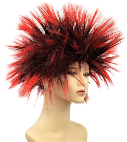 Blausky Lustige Perücke Unisex,Synthetic Wig aus Kunsthaar,Kurze voluminöse Karneval Perücke Damen Herren,Männer Perücke für Fasching,Halloween,Mottoparty,Cosplay,70er 80er Jahre Retro Style,Rot