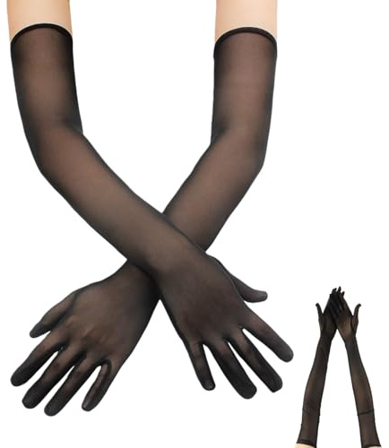 ZHUDAZHAO Lange Handschuhe Damen,Tüll Handschuhe Damen,Schwarz Handschuhen Kostüm,Netzhandschuhe,Halloween Tüllhandschuhe,Gloves Costume,Elegant Long Armstulpen Gloves für Hochzeiten,Oper,Abend Party
