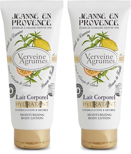 JEANNE EN PROVENCE - Lait Corporel Hydratant et Parfumé - Parfum Verveine Agrumes - 95% d'Ingrédients d'Origine Naturelle - Peau sèche - Fabriqué en France à Grasse - 200 ml (Lot de 2)