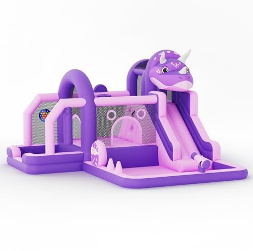 Hüpfburg Kinder, Aufblasbare Dinosaurier-Hüpfburg Mit Rutsche Und Gebläse, Große Spielplatz Mit Sprungfläche, Bällebad, Innen Und Außen Hüpfmatratze Für Kinder Bouncy Castle, 382 × 375 × 254 cm