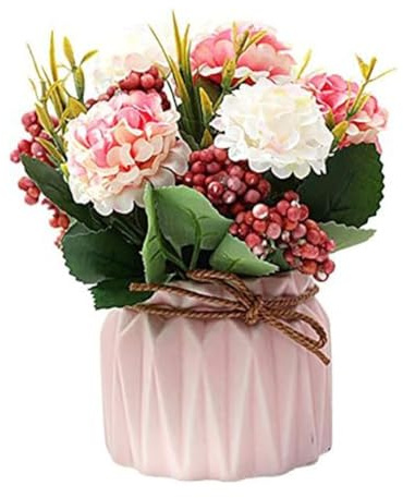 Valixirant Bouquet d'hortensia rose artificiel situé dans un pot décoratif - Arrangement de fleurs artificielles préservées - Décoration d'intérieur, fête des mères, mariages, occasions spéciales - 8