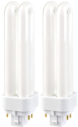 sumue 2PCS 26W 4000K GX24Q-3 4 Pin Light Bulb, Compact Fluorescent Lamp Natural White, PLC 2U Shape Energy Saving CFL Bulb, Non-Dimmable Double Turn Tube Light for Office Bathroom