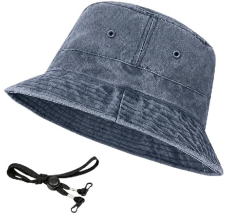 Fjquamitix Bucket Hat Washed Cotton Wide Brim Sun Hat Summer UV Protection Retro Vintage Fishing Hat Unisex for Outdoor Beach Travel