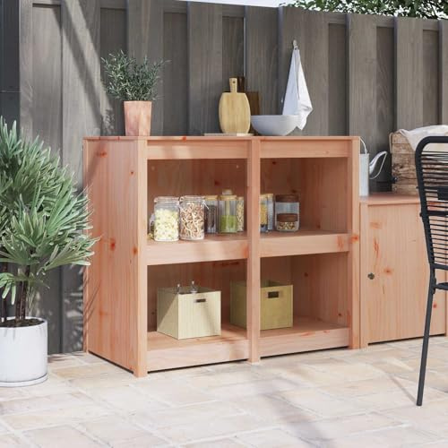 Pindolar Küchenschrank MEPPEL Braun Eichen-Optik aus massivem Kiefernholz 106 x 55 x 92 cm mit Stauraum, Regalen, Tür und Ablage für Esszimmer, Speisekammer, Kaffeebar und Ordnung