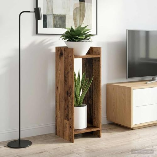 GeenYuu Soporte para plantas (2 unidades, madera recuperada, 30 x 30 x 80 cm, con estructura de marco abierto y 2 estantes para plantas, flores, decoración, estantería, pedestal