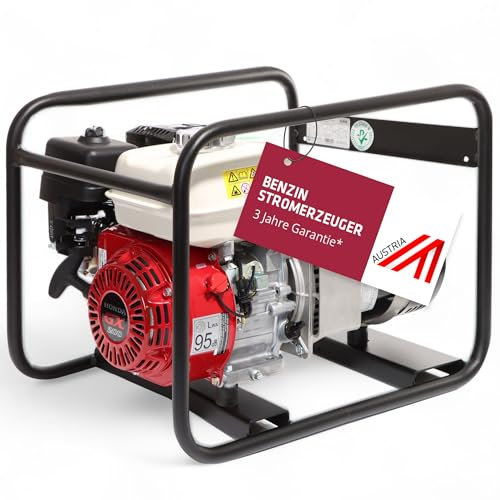 ELMAG SEB 3300W Benzin Stromerzeuger Stromgenerator mit 4-Takt-Motor luftgekühlt, 3,8 kW & 3,1 l Tank 2 x 230 V Schuko 16 A Notstromaggregat mit Synchrongenerator, Überlastschutz & Handstart