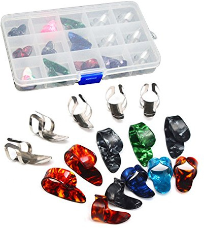 ULTNICE 15St Finger heben Daumen Pick Set Plektren mit 15 Raster Case Aufbewahrungsbox