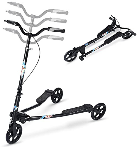 AODI 3 Wheel Foldable Scooter Swing Scooter Tri Slider Kick Wiggle Scooters Push Drifting with Adjustable Handle for Teen/Man/Woman Age 12+(Max. 220 lbs)