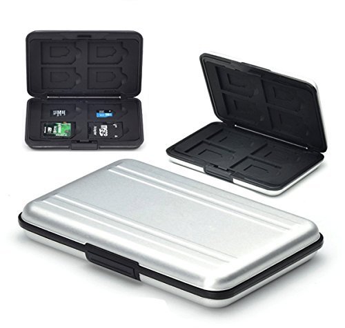 Flycoo - Funda para Tarjetas de Memoria con protección a Prueba de Golpes, Impermeable, antimagnético para 8 Tarjetas SD 8 TF/Micro SD Tarjetas (Plata)